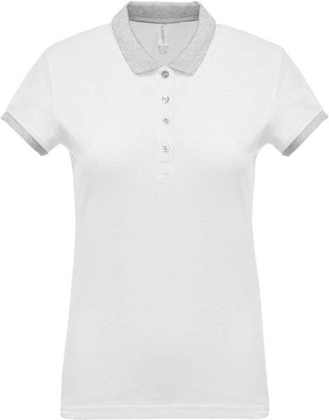 Női galléros piké póló, kontrasztos passzékkal, Kariban KA259,
White/Oxford Grey-2XL