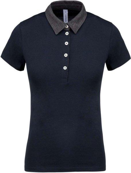 Női galléros jersey póló, kontrasztos gallérral, Kariban KA261, Navy/Dark
Grey Heather-L