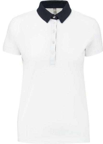 Női galléros jersey póló, kontrasztos gallérral, Kariban KA261,
White/Navy-XS