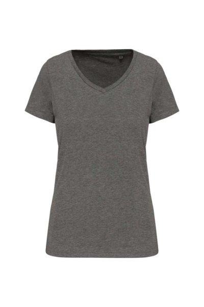 Női V-nyakú pamut póló, Supima pamutból, Kariban KA3003, Grey Heather-XS