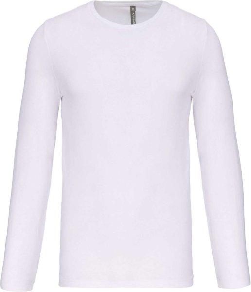 Férfi hosszú ujjú kereknyakú sztreccs póló, Kariban KA3016, White-XL