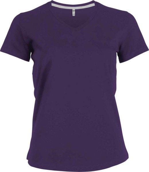 Női V-nyakú rövid ujjú pamut póló, Kariban KA381, Purple-XL