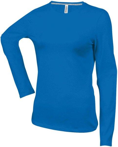 Női hosszú ujjú kereknyakú pamut póló, Kariban KA383, Light Royal Blue-M