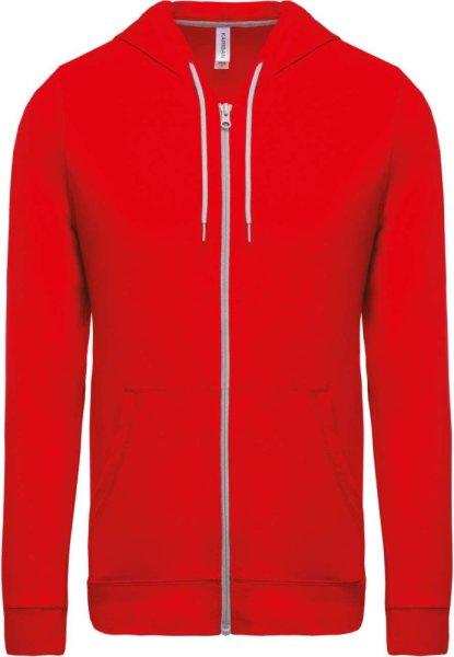 Uniszex könnyű vékony kapucnis cipzáras pulóver (póló), Kariban KA438,
Red-L