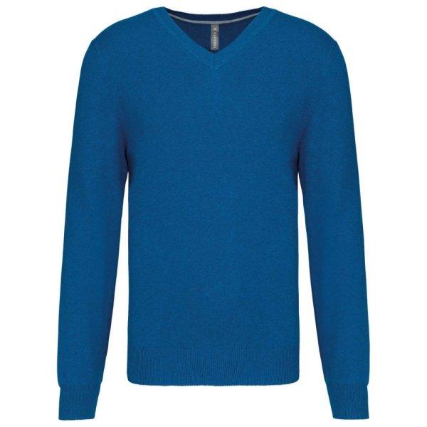 Férfi prémium V-nyakú pulóver, Kariban KA982, Mykonos Blue Heather-L