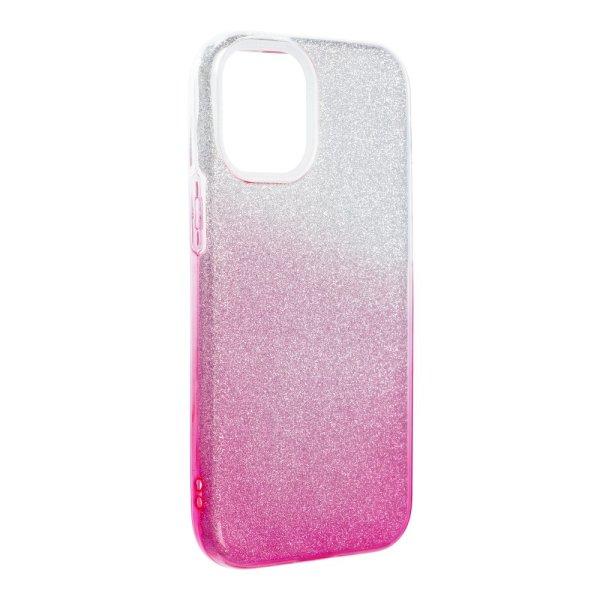 iPhone 12 / 12 Pro (6,1") szilikon tok, csillámos, hátlap tok,
pink-ezüst, Shining