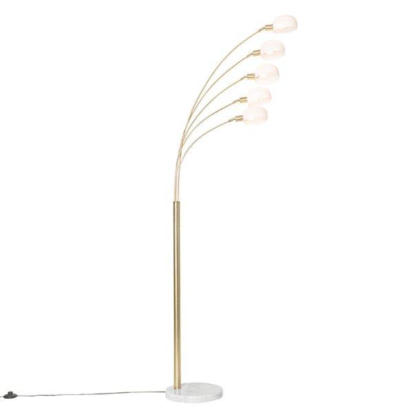 Design állólámpa sárgaréz opálüveggel 5 lámpás - Hatvanas évek Marmo