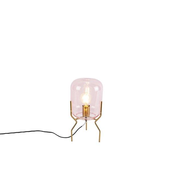 Art Deco asztali lámpa sárgaréz rózsaszín üveg - Bliss