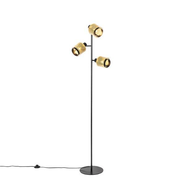 Ipari állólámpa fekete, arany 3 lámpával - Kayden