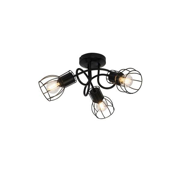 Modern mennyezeti lámpa fekete 40 cm-es kerek 3-lámpa - Botu