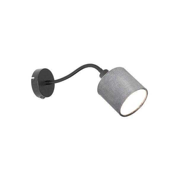 Fekete színű fali lámpa, szürke árnyékoló kapcsolóval és hajlékony
karral - Merwe