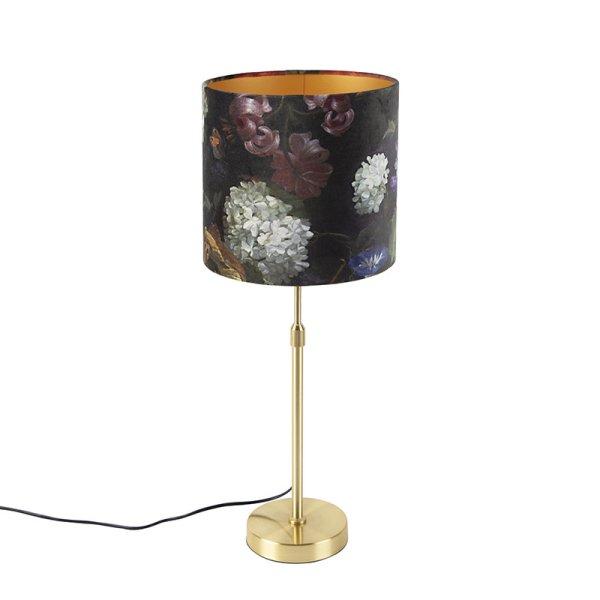 Asztali lámpa arany / sárgaréz bársony árnyalatú virágokkal 25 cm - Parte