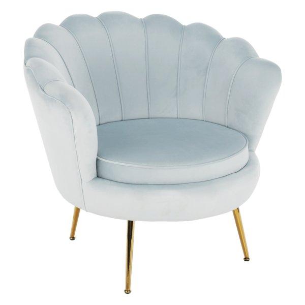 Fotel Art-deco stílusban, szürke-kék Velvet anyag/gold
chróm-arany, NOBLIN