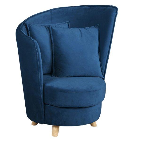 Fotel Art Deco stílusban, kék Velvet anyag/tölgy, ROUND