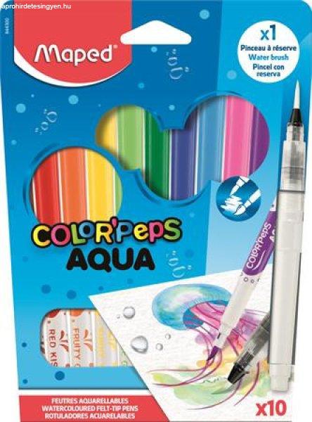Akvarell filctoll készlet, 3,6 mm, ecsettel, MAPED "Color'Peps
Aqua", 10 különböző szín
