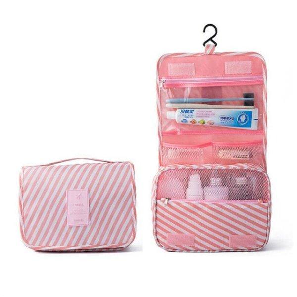Vízálló kozmetikai táska utazáshoz rózsaszín csíkos