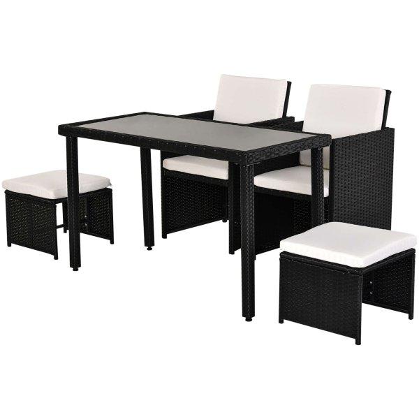 Outsunny kerti bútor szett, 5 db, asztal, 2 szék, 2 széklet, fekete