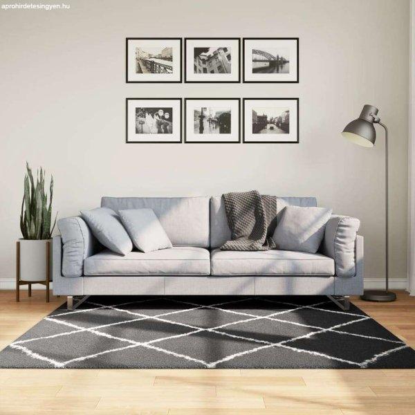 vidaXL fekete és krém hosszú szálú bozontos modern szőnyeg 160 x 160cm