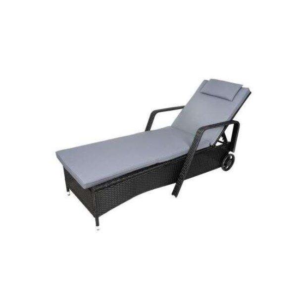 Kerti kanapé, kerekekkel és párnával, állítható, szintetikus rattan,
fekete és szürke, 54x197x42/107 cm, Malatec