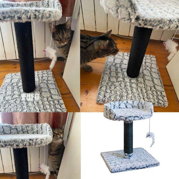 Pufo Kényelmes játékkészlet macskáknak, karcoló oszloppal és pihe-puha
fekhellyel, 44 cm, szürke