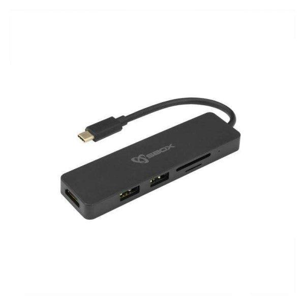 Sbox TCA-51 Type-C - HDMI / USB /SD / TF, 5 az 1 ben fekete multiport adapter