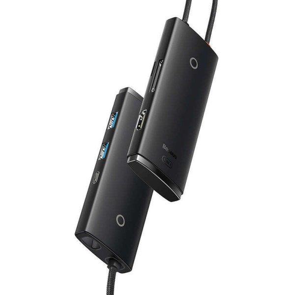 6in1 Baseus Lite sorozat USB-C 2x USB 3.0 + USB-C + HDMI + SD/TF hub (fekete)