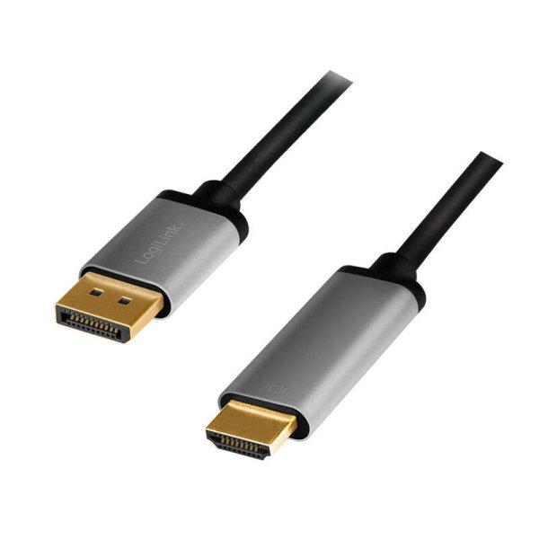 Logilink DisplayPort kábel, DP/M-HDMI A/M, 4K/60 Hz, alu, 2 m