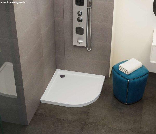 Negyedköríves akril zuhanytálca, alacsony 90x90x5 cm