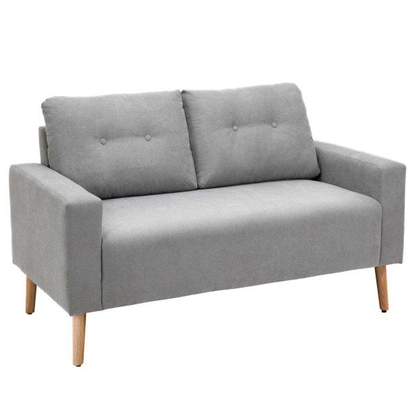 Homcom 2 személyes kanapé, Lábakkal, Poliészter / Fa, 145x76x88cm, Szürke