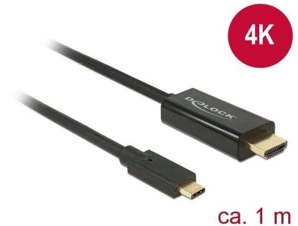 DeLock USB Type-C Apa > HDMI Apa (DP Alt Mode) 4K 30 Hz 1m Kábel Fekete 85258