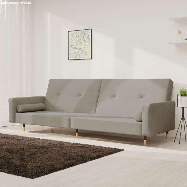 vidaXL 2 személyes világosszürke bársony kanapéágy két párnával
