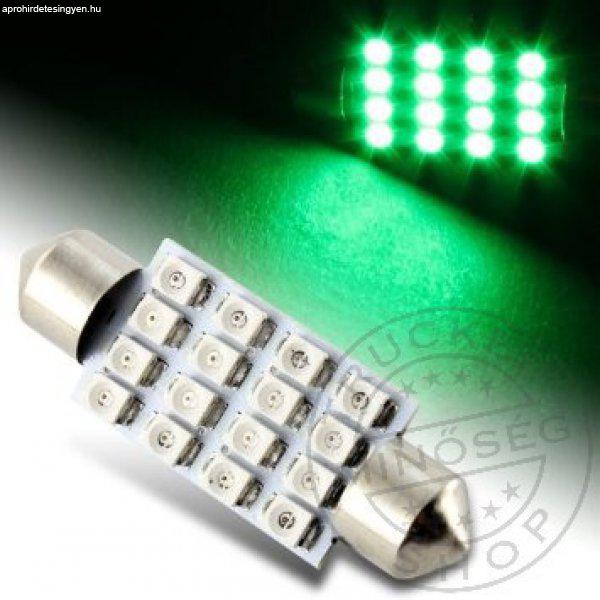 LED izzó 12V szofita 16 SMD LED 39mm zöld