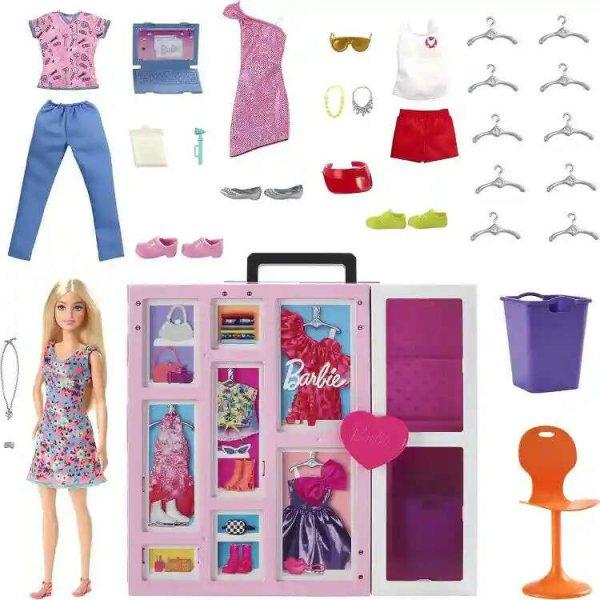 Mattel Barbie hordozható öltözőszoba ruhákkal és babával