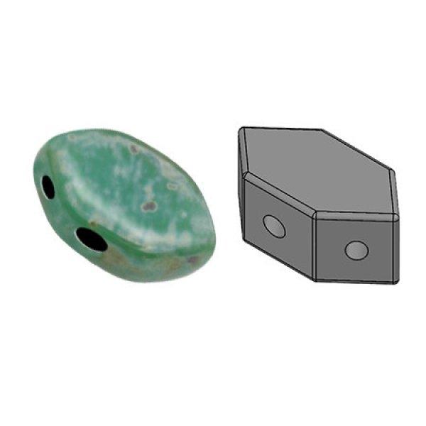 Paros® par Puca®gyöngy - Opaque Green Turquoise Picasso - 7x4mm