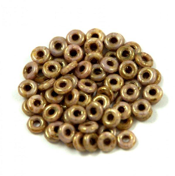 Cseh préselt gyöngy - O-bead - Chalk White Lila Gold Luster - 1x4mm