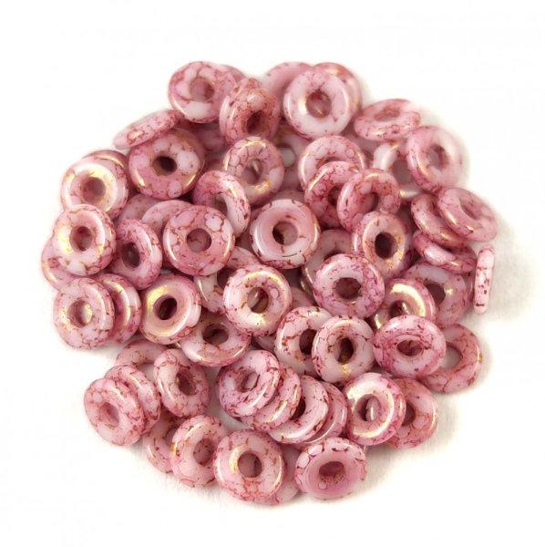 Cseh préselt gyöngy - O-bead - Chalk White Pink Bronze Luster -1x4mm