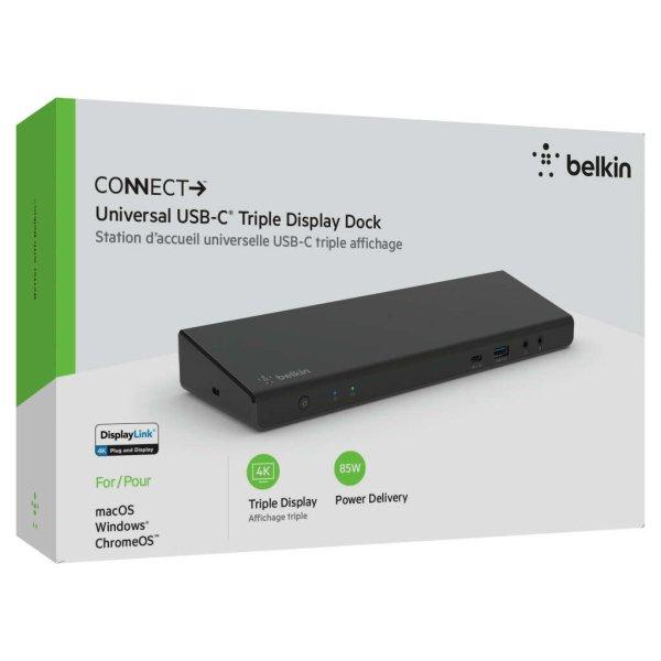 Belkin CONNECT USB C Display Link Dock, Triple display support up to 4K, HDMI,
DP, USB C, USB A, GbE, Audio, PD 85w, Mac/PC/Chrome compatible - Black