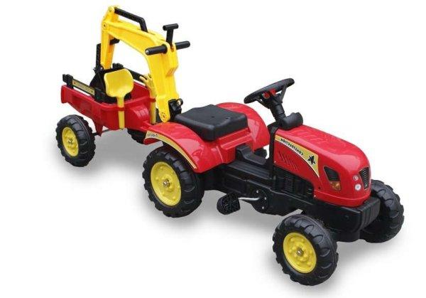 Traktor pótkocsival és pedálokkal, piros, Lean 5230