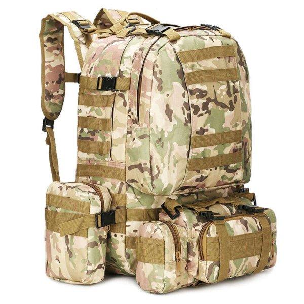 Katonai hátizsák túrázáshoz, vízálló, ultrakönnyű, 4 az 1-ben, 50
liter, harci terepszínű