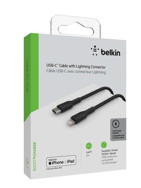 Belkin BOOST CHARGE USB-C to Lightning Cable, Braided - 2M - Black