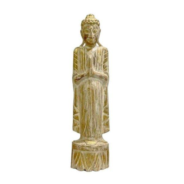 Buddha szobor fa 78cm natúr arany