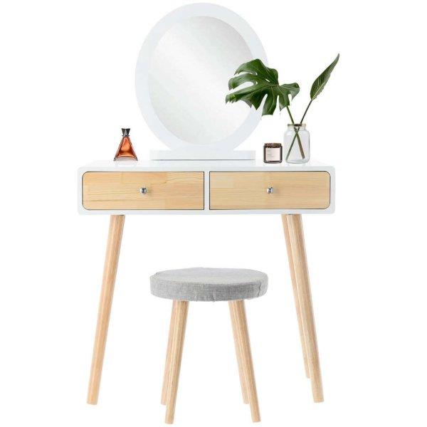 Fésülködőasztal és smink készlet székkel, skandináv, tükör,
80x40x125cm, barna fehér