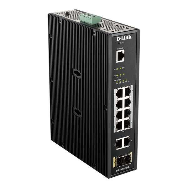 D-Link DIS-200G-12PS 12 port Gigabit PoE+ 2xSFP menedzselhető ipari switch