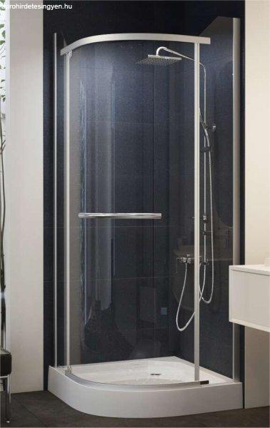 Negyedköríves, keret nélküli nyílóajtós zuhanykabin 90x90x195