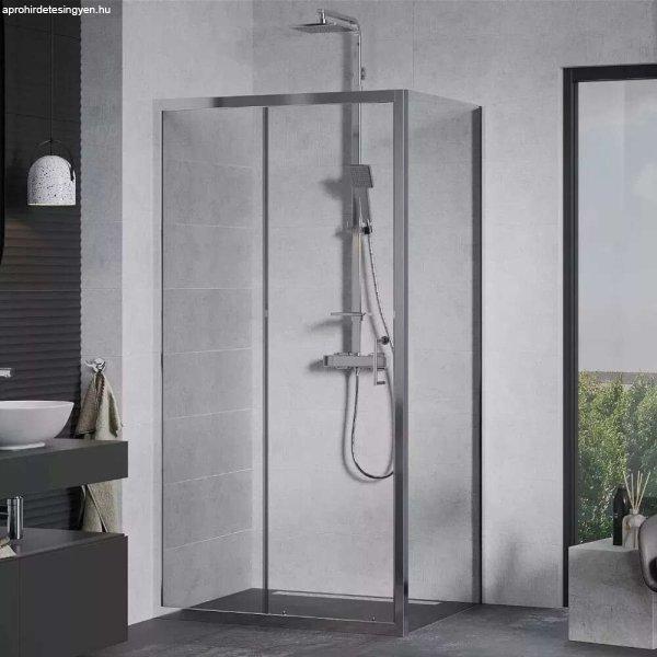 Mexen Apia 150x90 aszimmetrikus szögletes tolóajtós zuhanykabin 5 mm vastag
vízlepergető biztonsági üveggel, krómozott elemekkel, 190 cm magas