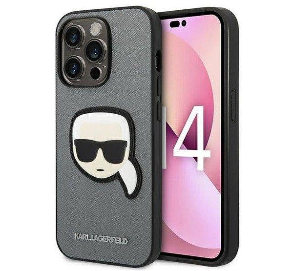 Karl Lagerfeld Saffiano Karl's Head Patch Apple iPhone 14 Pro hátlap tok,
ezüst