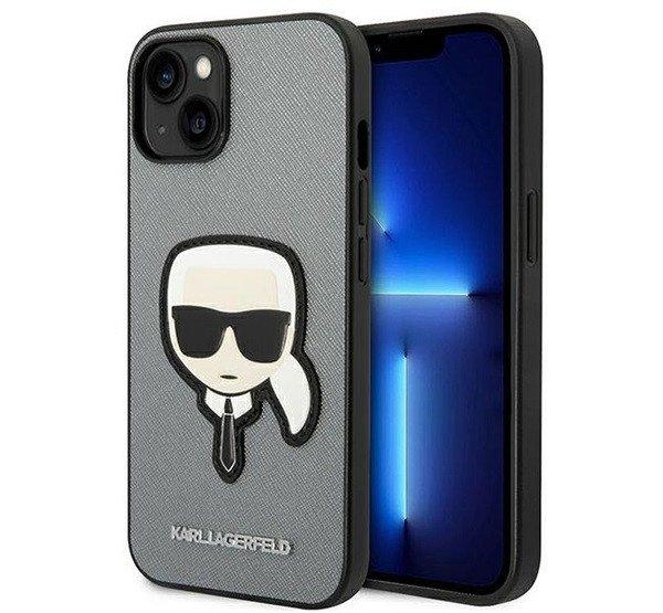 Karl Lagerfeld Saffiano Karl's Head Patch Apple iPhone 14 Plus hátlap tok,
ezüst