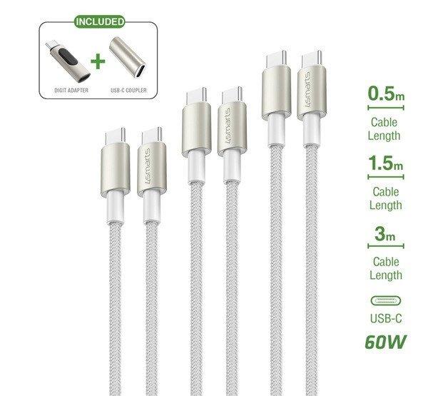 4smarts PremiumCord USB Type-C kábel szett adapterrel, átalakítóval, 60W,
fehér / silver