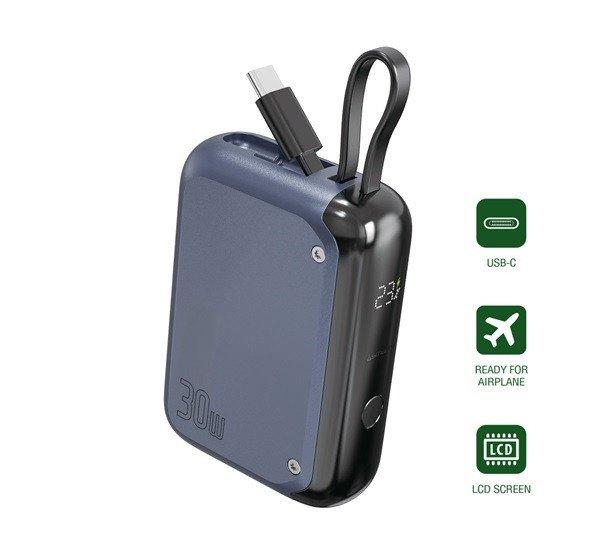 4smarts Pocket külső akkumulátor USB Type-C kábellel, 10000mAh, 30W, kék