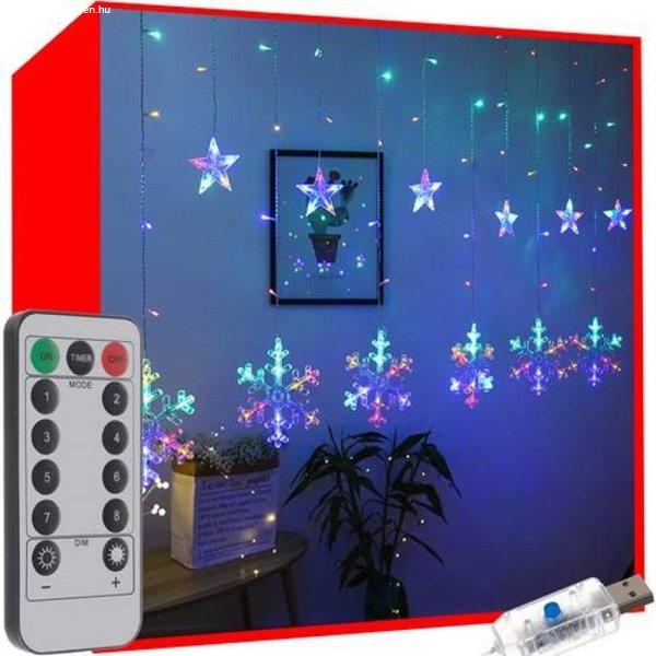 138 LED-es fényfüggöny csillagokkal és hópelyhekkel,
kül-, és beltérre egyaránt -  2,5 x 1 m, színes
(BB-19742)